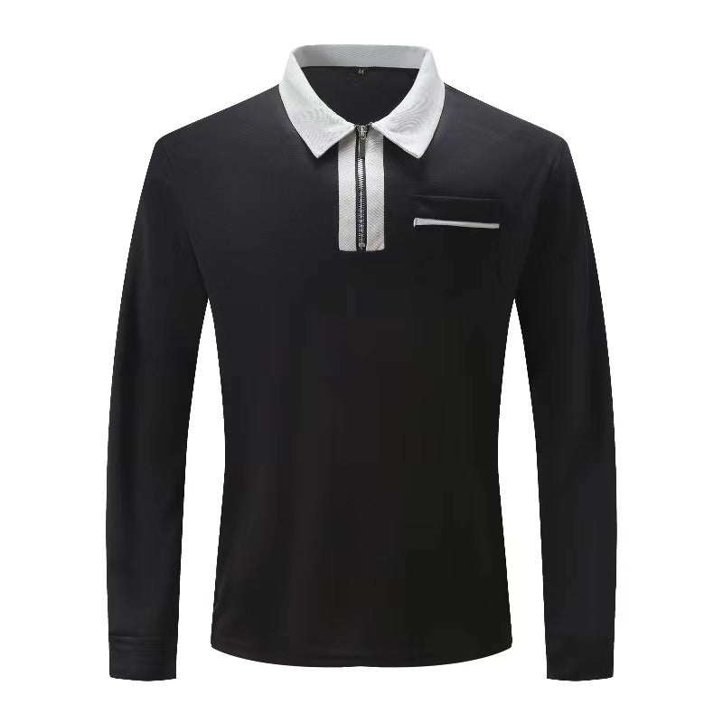 Men's Long Sleeve Zipper Polo Shirts Lapel Collar Zip Up