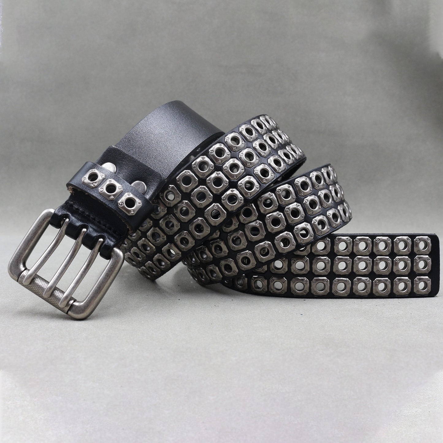 Men's Punk Eyelet Hollow-out Rivets Real Cowhide Belt