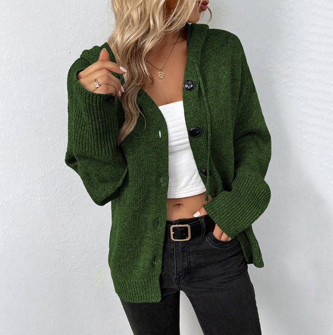 Single-breasted Hooded Sweater Women's Solid Color Cardigan Coat Clothing
