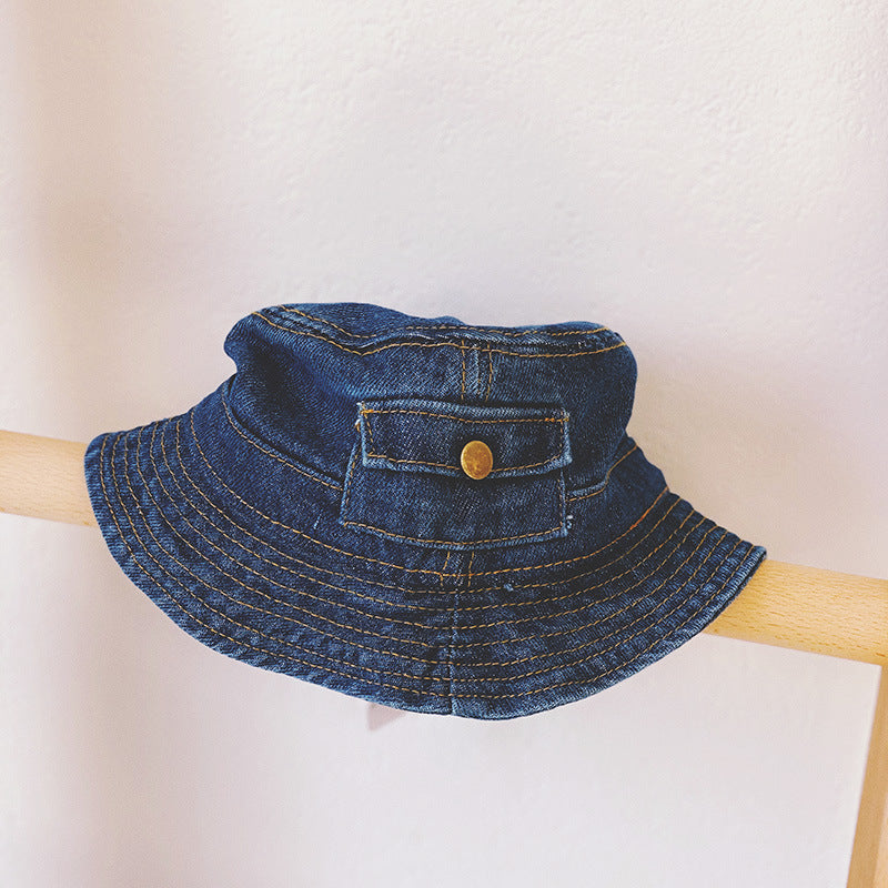 Children's Spring And Autumn Pocket Design Denim Pot Hat