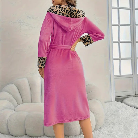 Robe Leopard Flannel Cardigan Ladies Home Lace Bathrobe