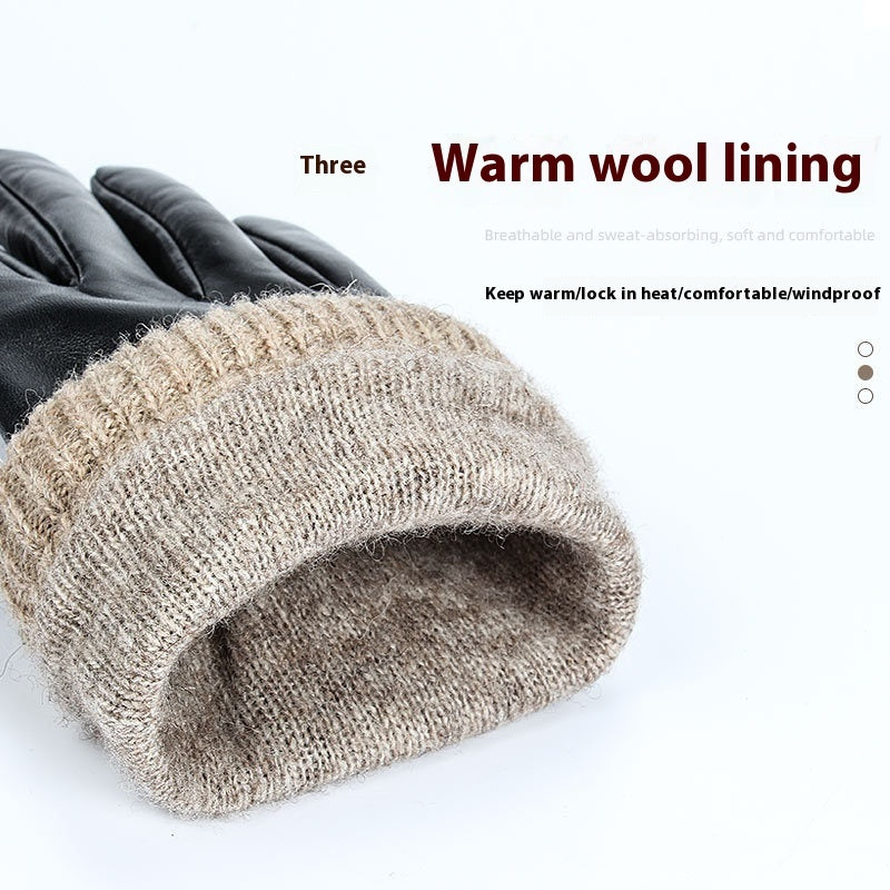 Men's Fleece-lined Windproof Sheepskin Warm Gloves