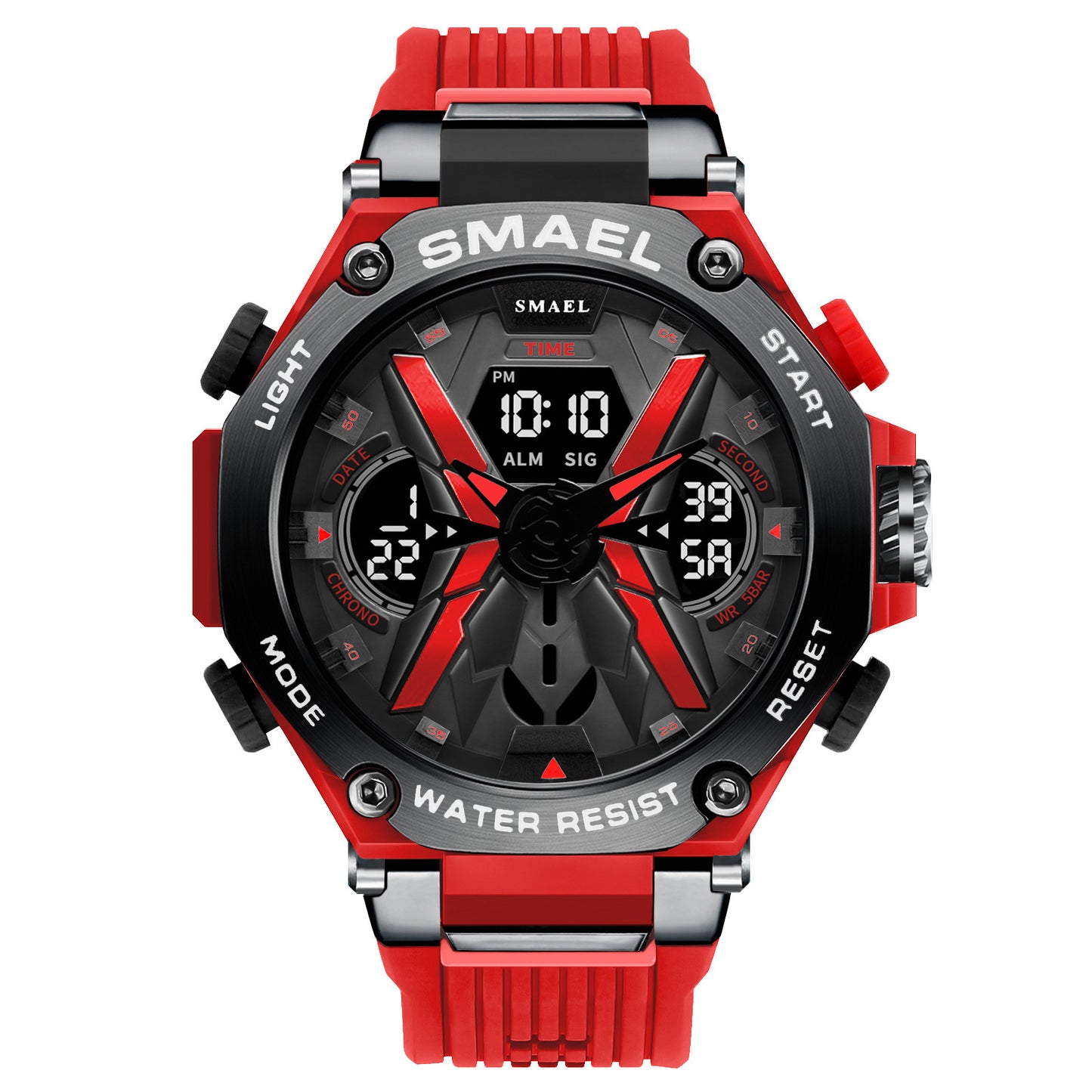 Men's Multifunctional Digital Double Display Waterproof Alloy Sports Quartz Watch