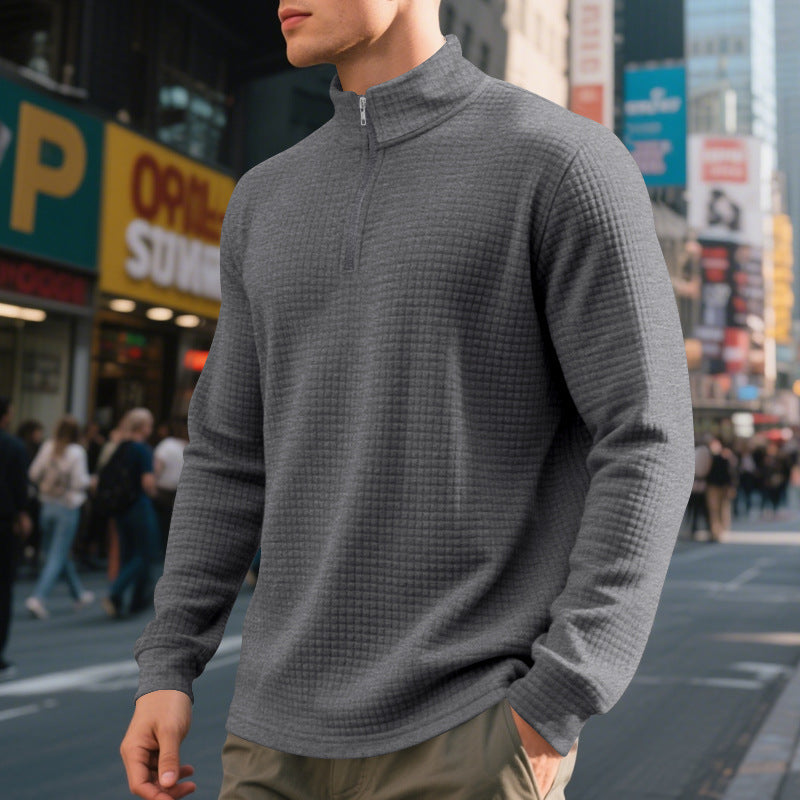 Men's Stand Collar Half Zip Small Plaid Sweater