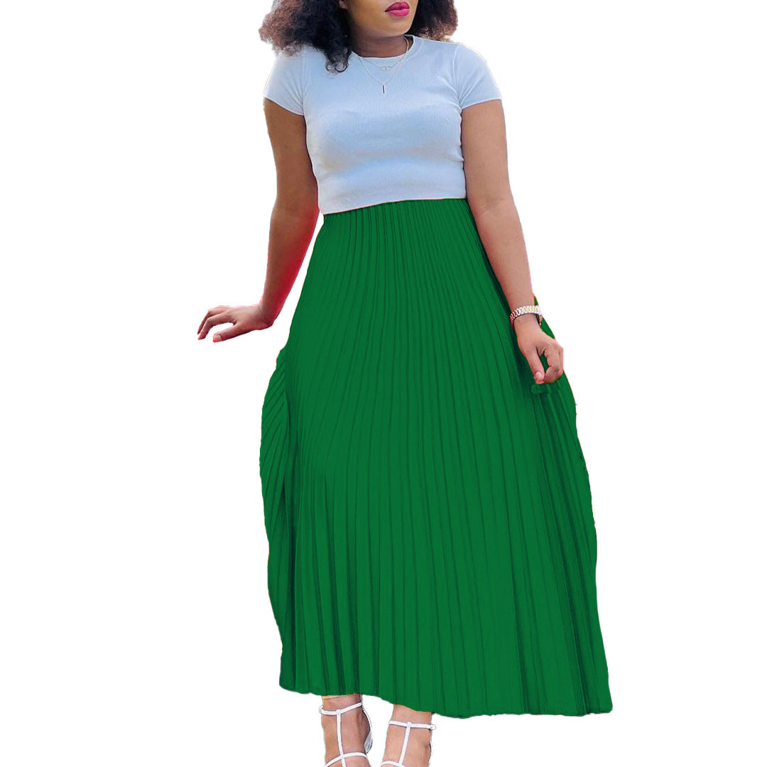Solid Color High Waist Dress Plus Size European And American