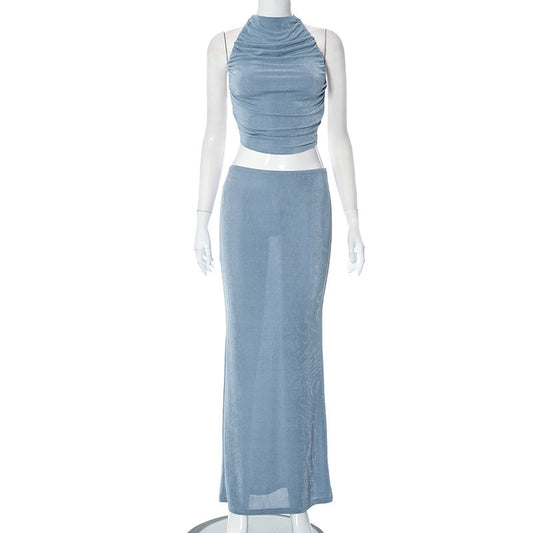 Sleeveless Halter Long Skirt Set