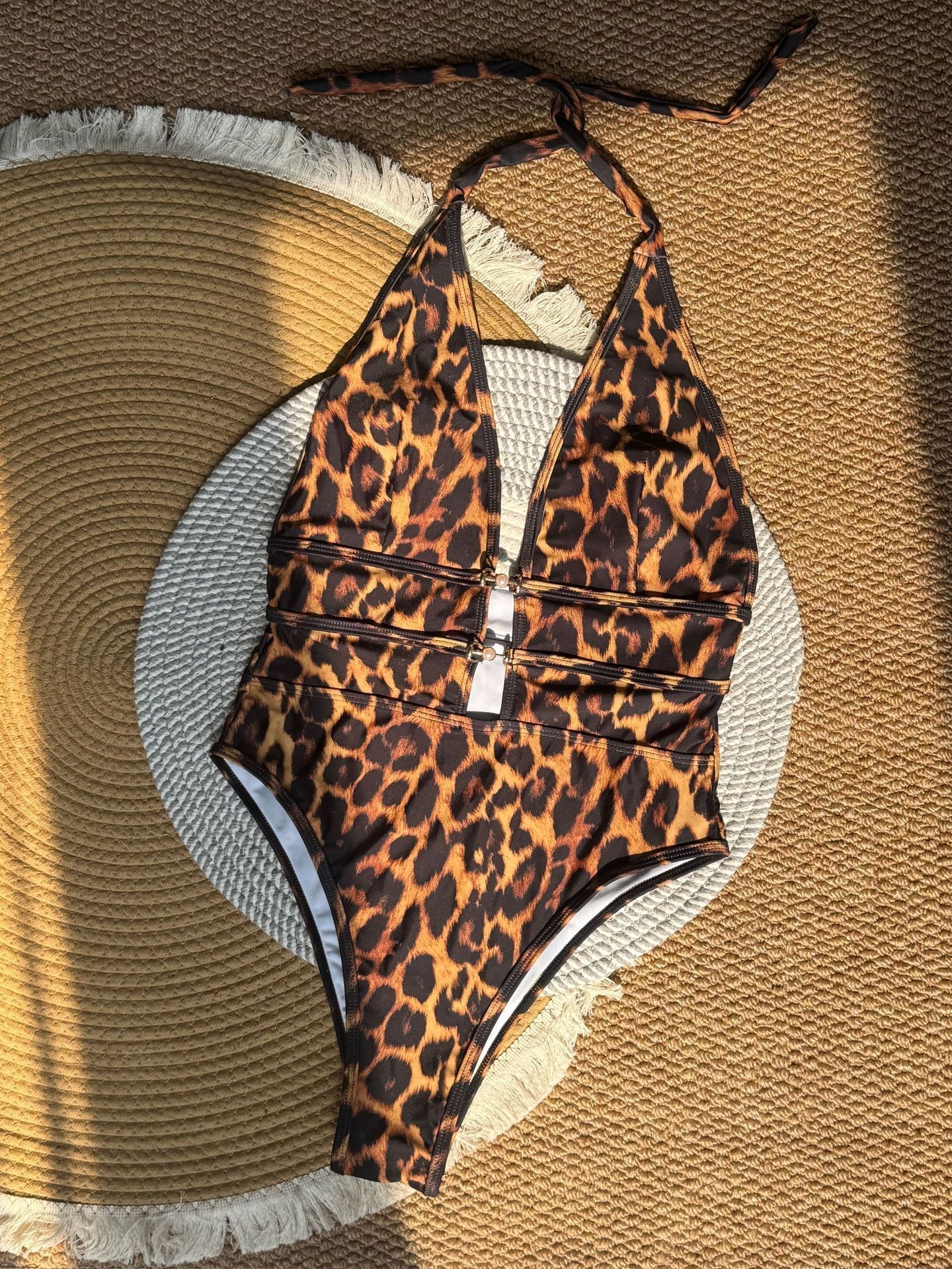 Sexy Bikini Suspender Deep V Black And White Cross Thin Swimsuit