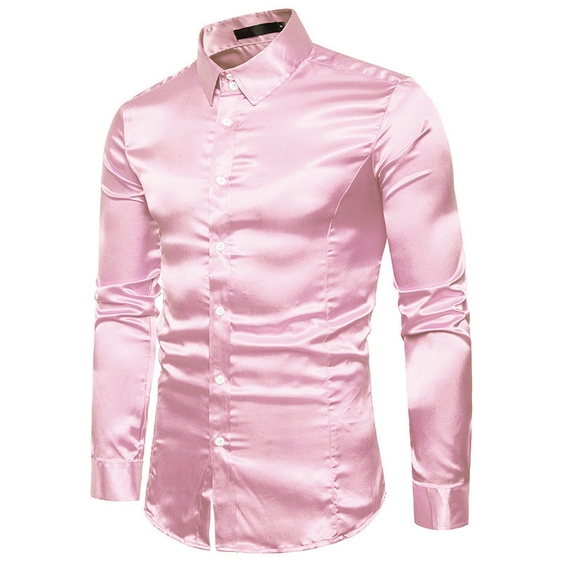 Men's Casual Fashion Silky Long Sleeve Shirts