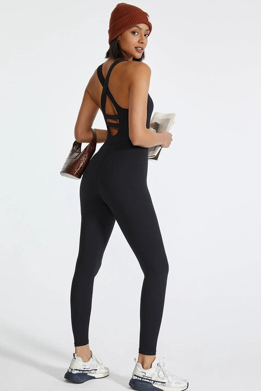 Crisscross Back Wide Strap Active Jumpsuit by Lady Ros