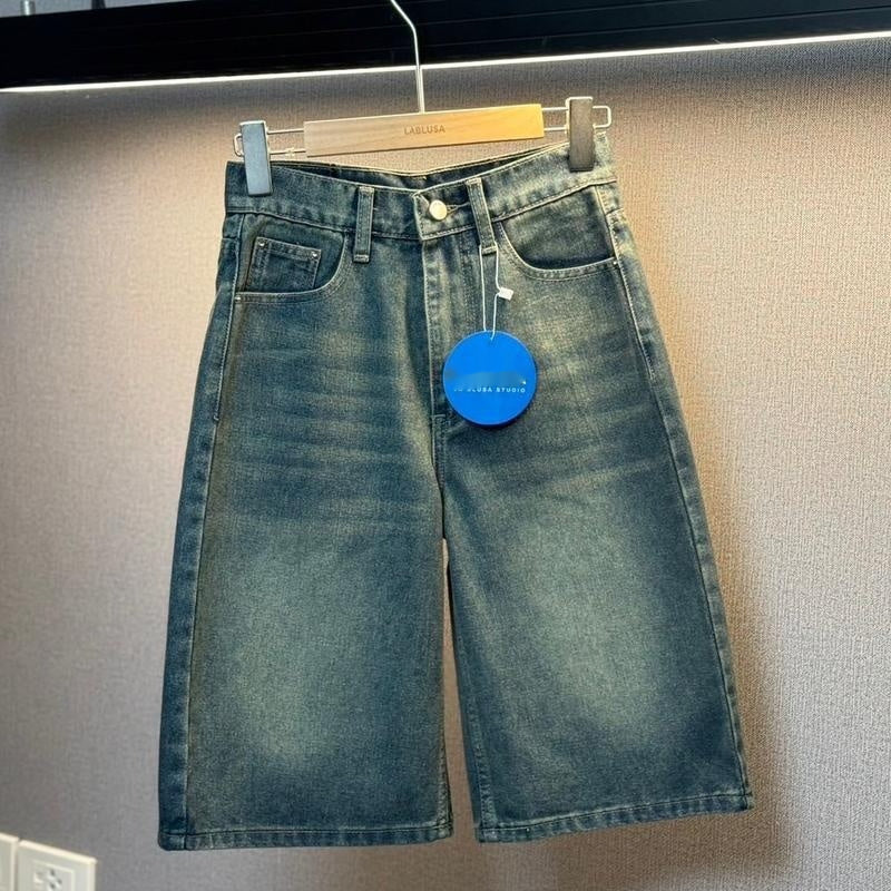 American Retro Washed Loose Design Fifth Pants Men