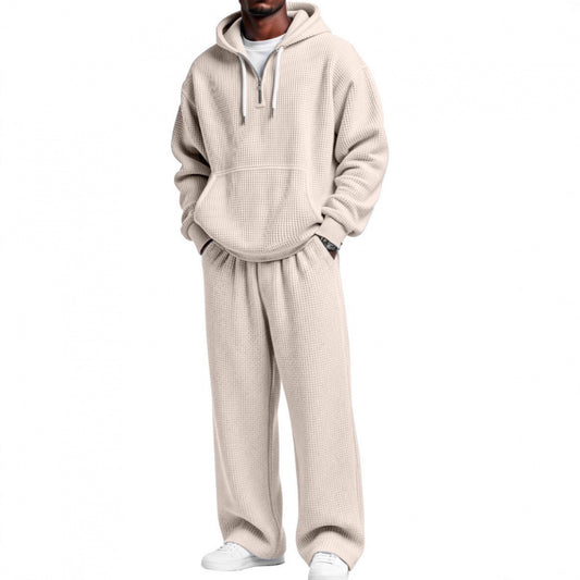 Solid Color Long Sleeved Long Pants Two-piece Set For Men