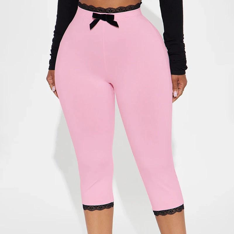 Sexy Lace Leopard Print Cropped Tight Straight-leg Pants by GJG Denim