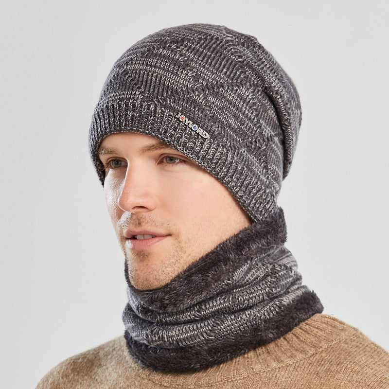 Men's Two-piece Woolen Hat With Head And Ear Protection and Neck Warmer