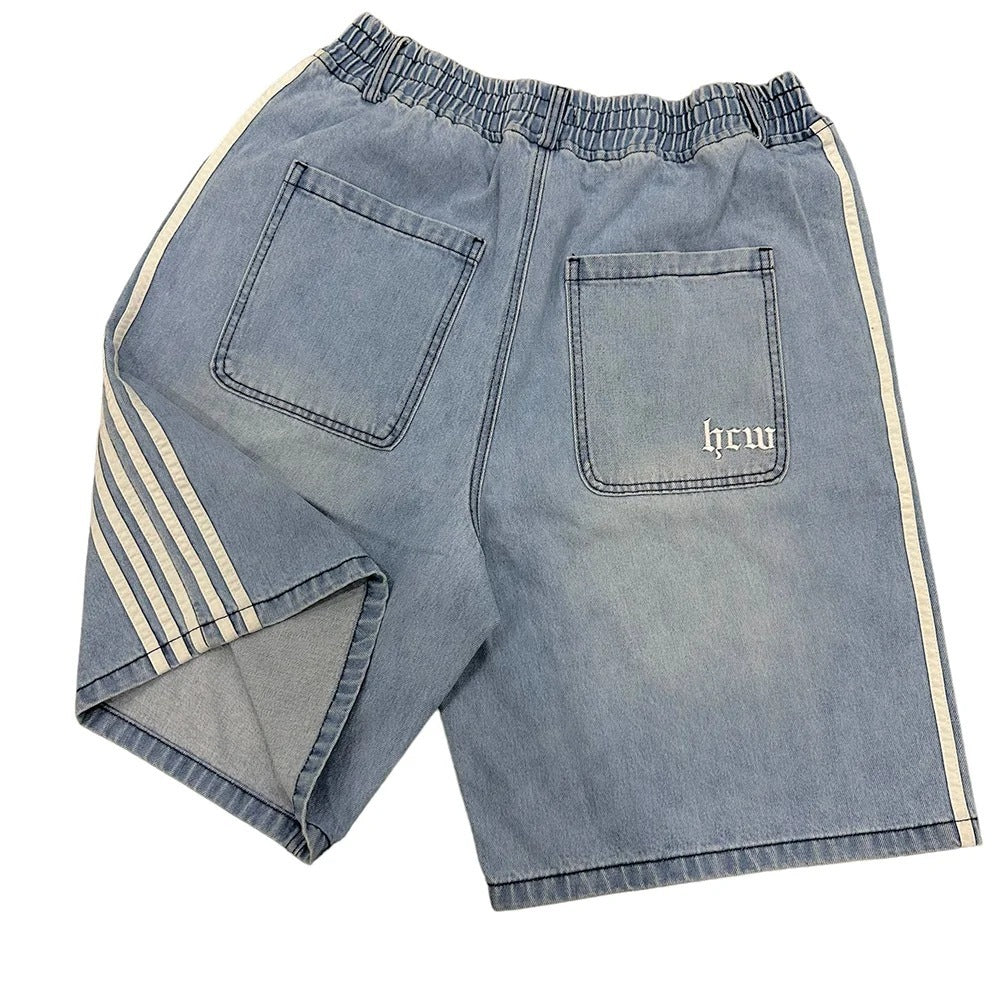 Hip Hop Striped Embroidery Baggy Denim Shorts