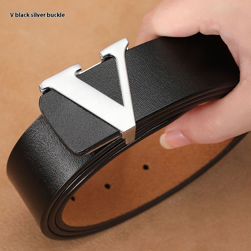 Men's Retro Smooth Genuine Leather Pure Cowhide Letter V Belts