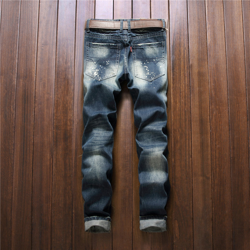 Men's Straight Slim Splash-ink Old Fashion Jeans