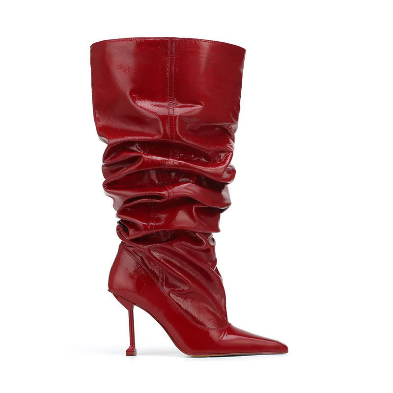 Big Tube Circumference Pointed Toe Stiletto Heel Catwalk Party Boots