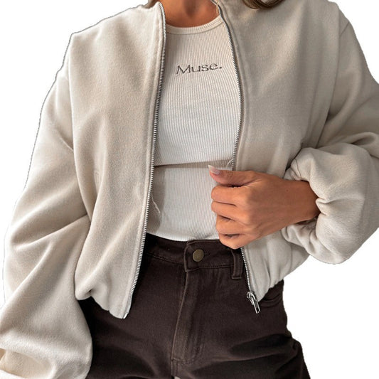 Women's Off-shoulder Round Neck Lantern Sleeve Short Coat