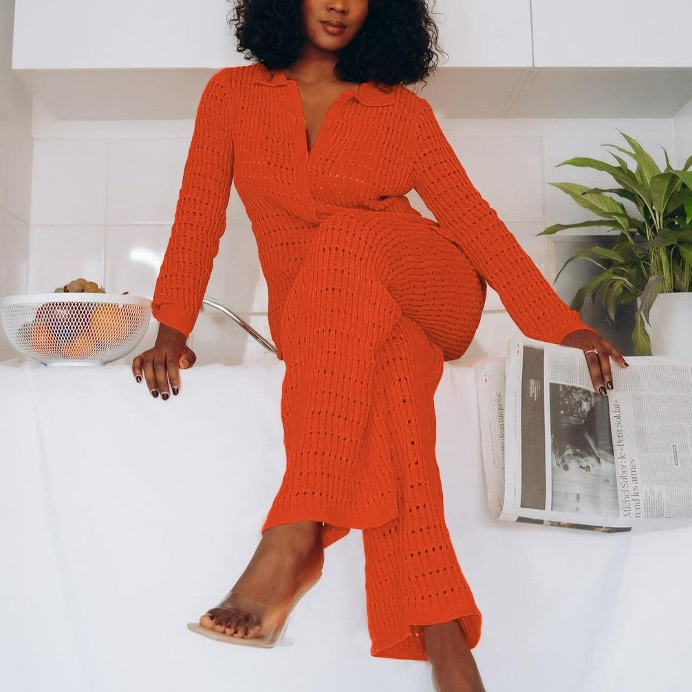 Knit Shirt Straight Leg Pants set