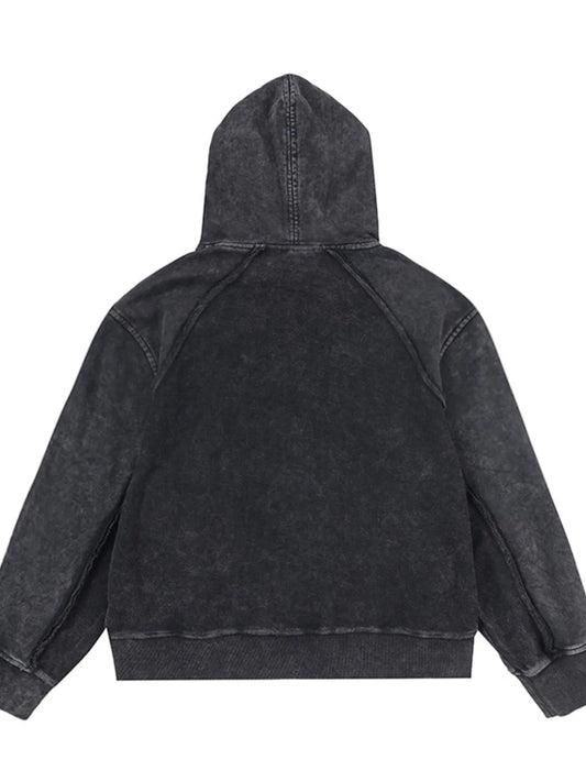 Men's Washed Zip-Up Hoodie with Pockets