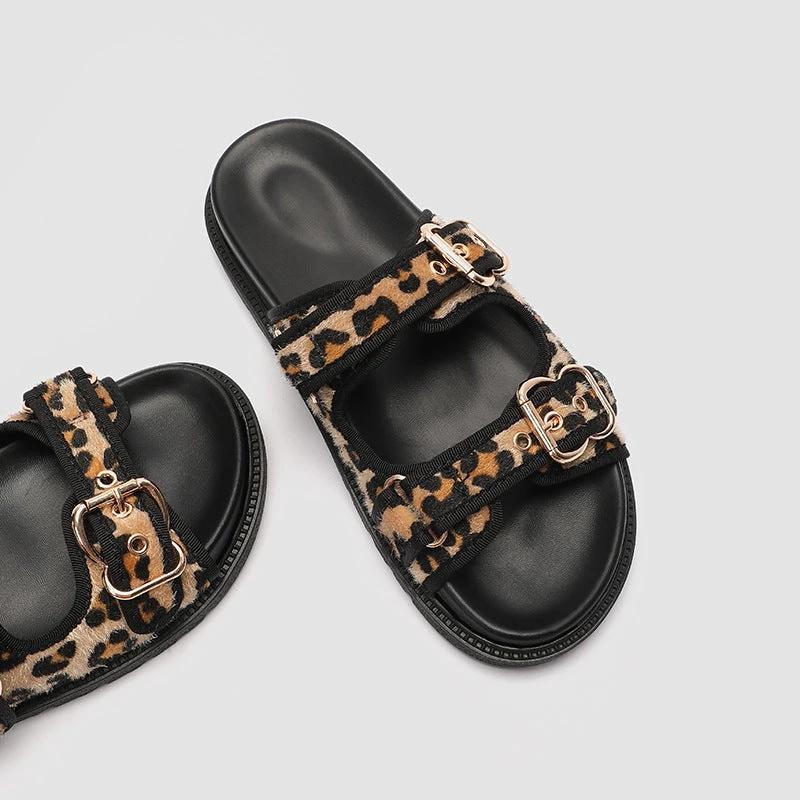 Animal Print Round Toe Flat Bottom Slippers by GJG Denim