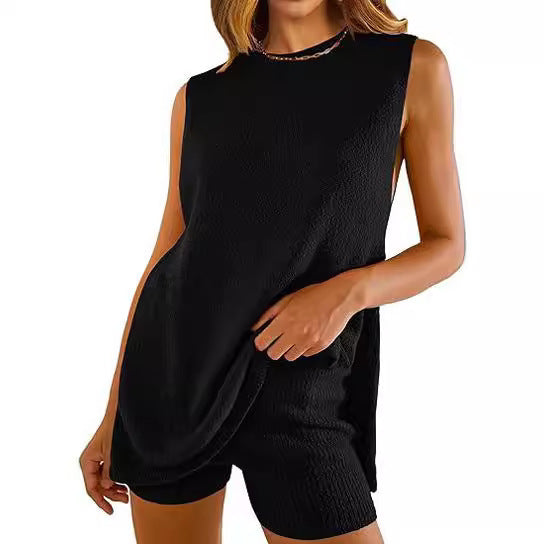 Summer Loose-fitting Casual Round-neck Vest Shorts Knitting Suit Women