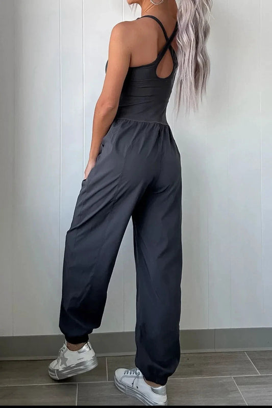 Cutout Square Neck Wide Strap Active Jumpsuit by Lady Ros