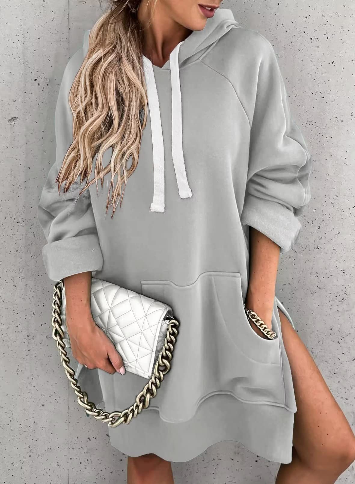 Women's Solid Color Hooded Mid-length Sweater