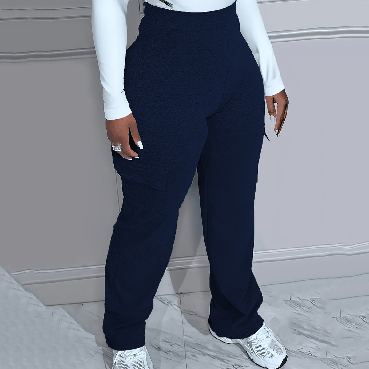 Plus Size Solid Color Simple cargo Knitted Women's Trousers