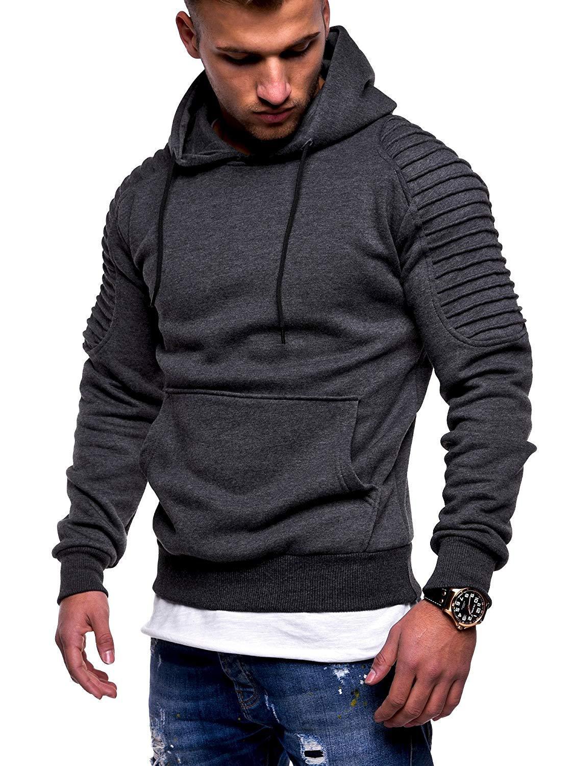 Men's Striped Pleated Raglan Sleeve Hoodies