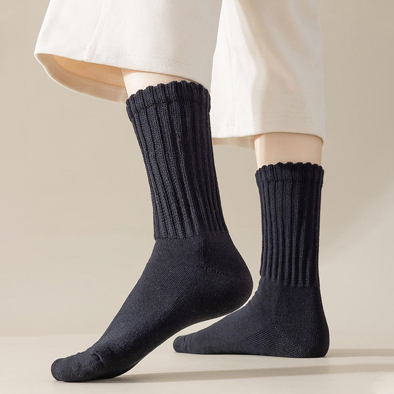 Loose Stockings Spring And Autumn Women's Black, White And Gray Pure Color Socks