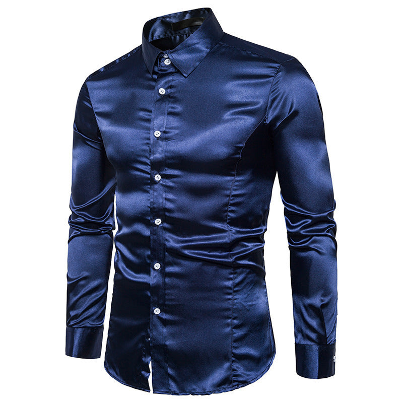 Men's Casual Fashion Silky Long Sleeve Shirts