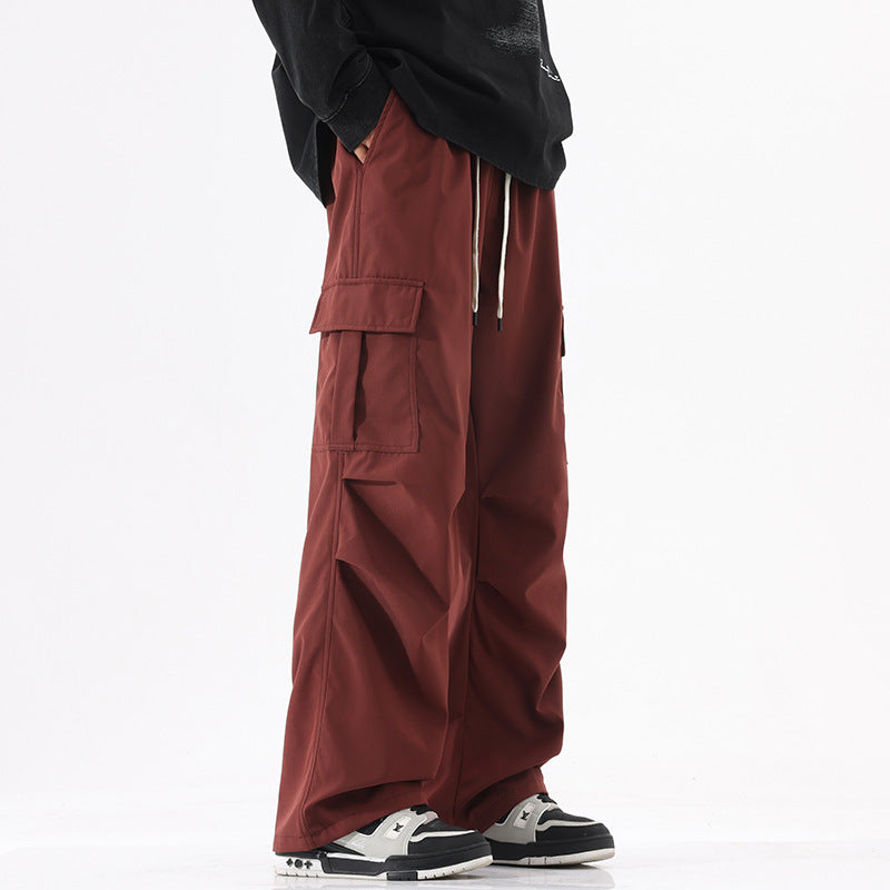 Retro High Street Fashionable Pleated Straight Cargo Pants
