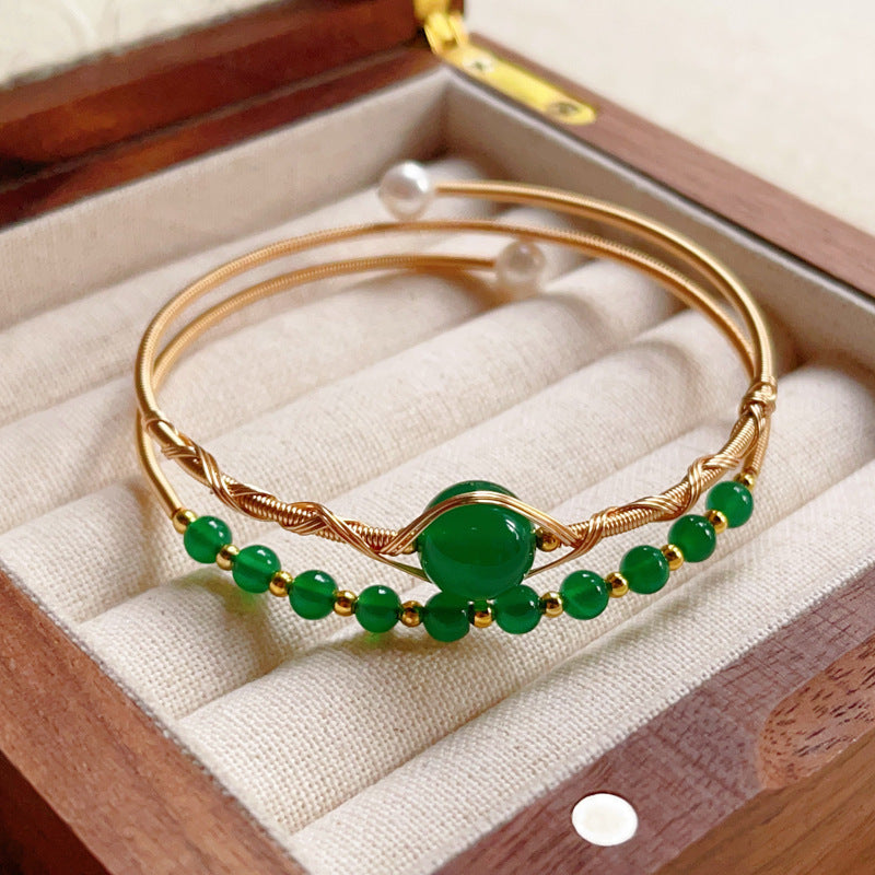Tiger Eye Lime Moonstone Pearl Strawberry Crystal Jade Bracelet