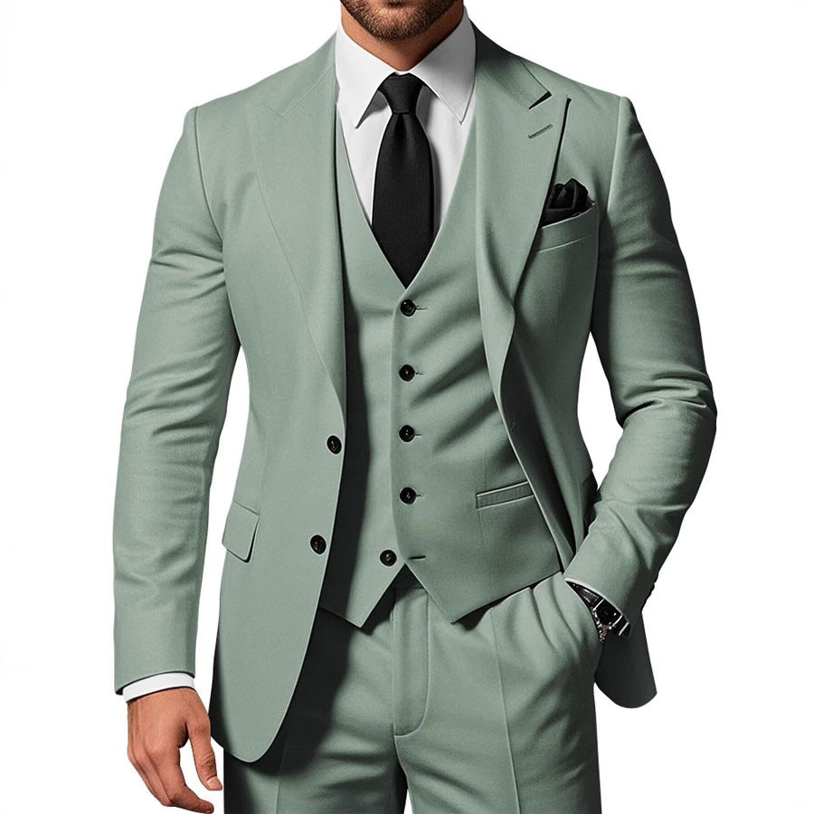 Men's Solid Color 2-piece Buckle Casual Jacket Vest Pants Suit