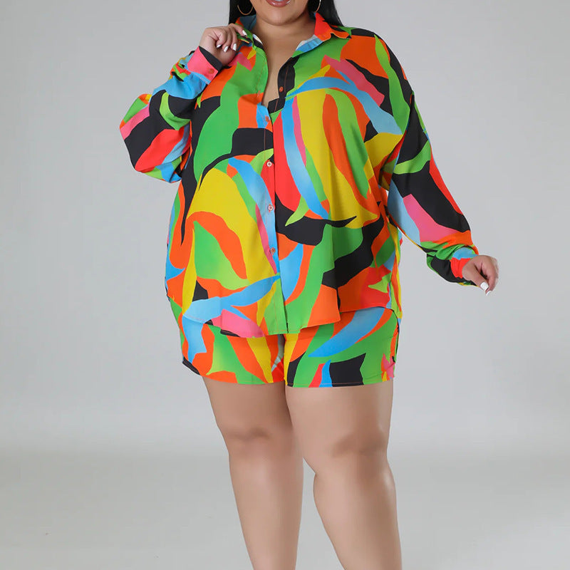 Printing Lapel Women's Plus Size Shirt