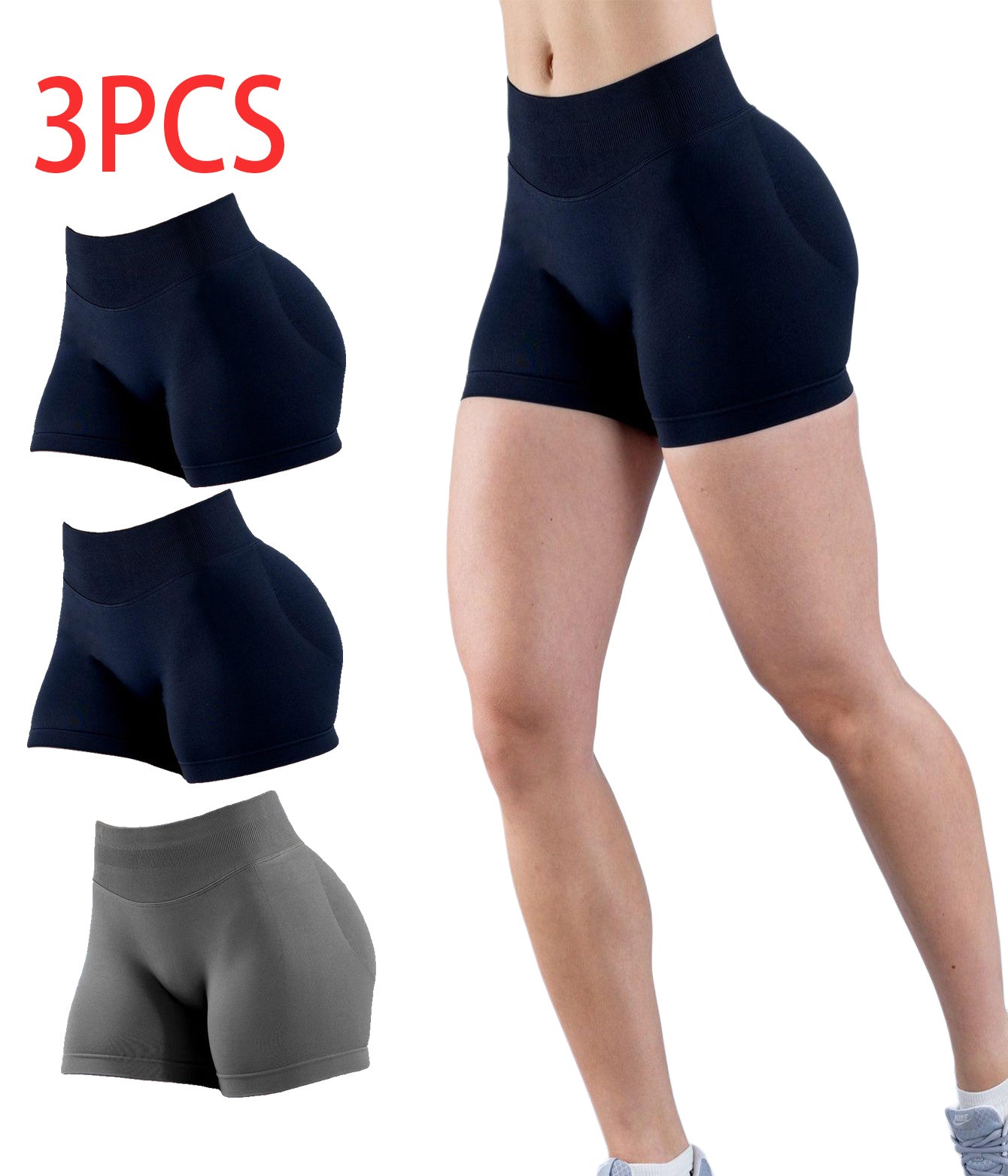 3PCS High-waisted Solid-color Training Shorts