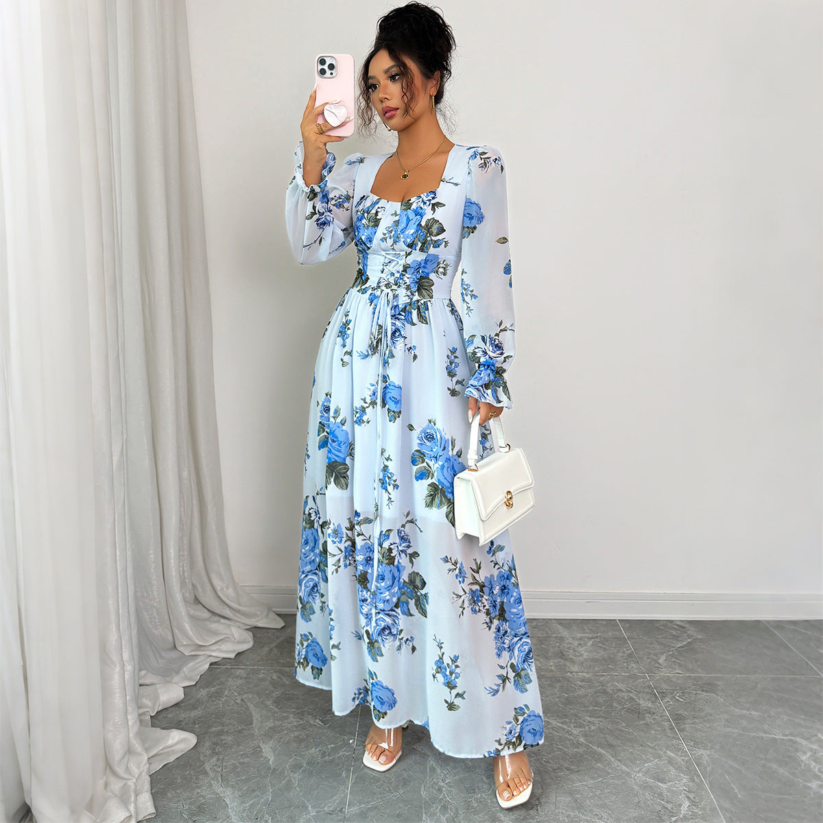Floral Printed Long Sleeve Dress Women's Clothing
