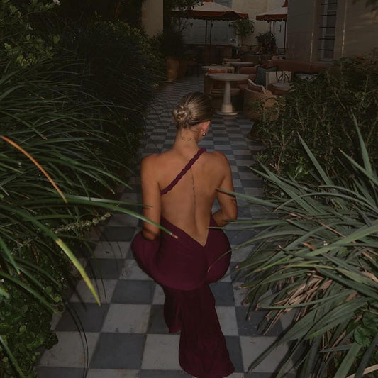 Halter Backless Pleating Sheath Dress