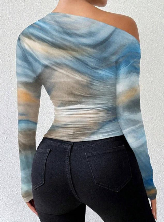 Print Long Sleeve T-Shirt Graphic Tees Women Tops by GJG Denim