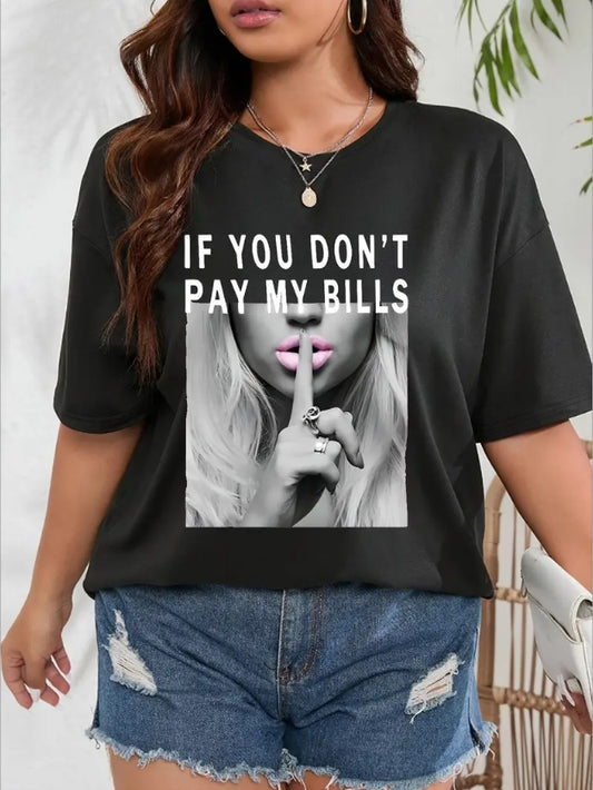 Plus Size Summer Casual Women's T-Shirt - Soft, Breathable Polyester Fabric, Unique Portrait Print Design, Machine Washable, Easy Care, Comfortable Wear - Perfect For Outdoor Activities by GJG Denim