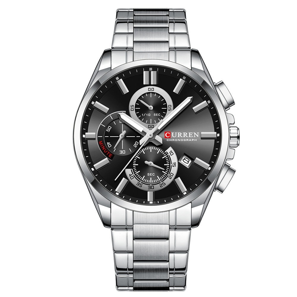 Men's Steel Band Waterproof Six-pin Timing Watch