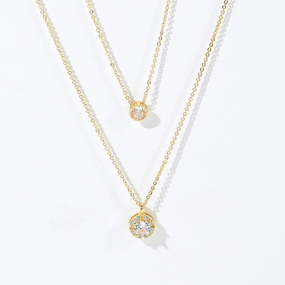 Three-dimensional Zircon Pendant Necklace, Exquisite Double-layer Collarbone Chain Jewelry Gift, Suitable For Engagement, Party, Holiday Gifts