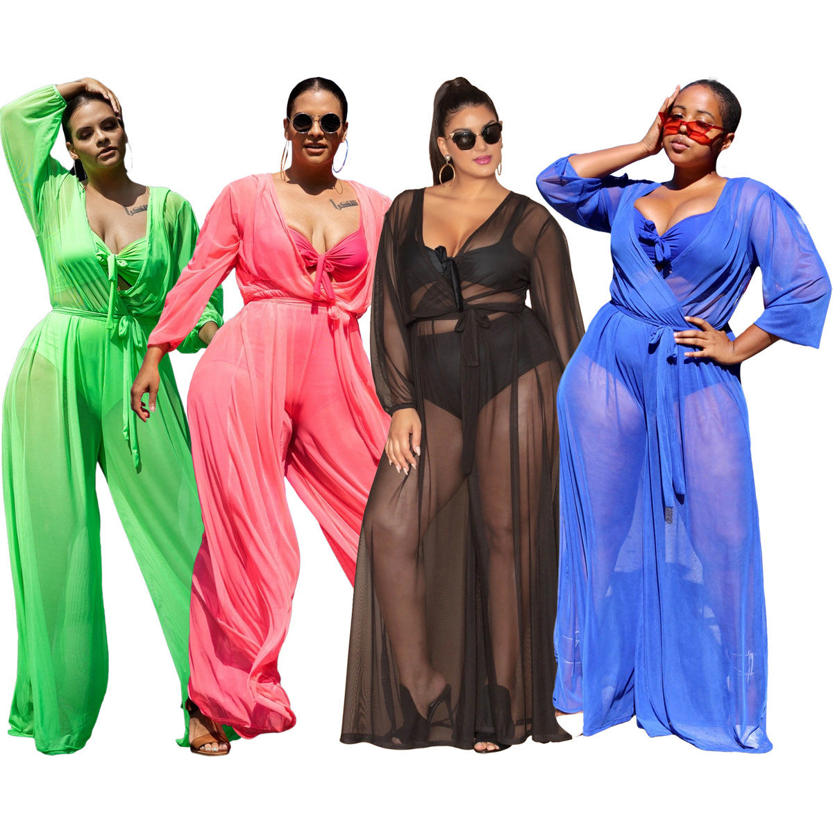 Sexy See-through Mesh Plus Size Women's Jumpsuit Without Inner Wear