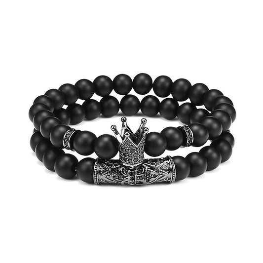 Natural Copper Micro-inlaid Matching Natural Black Agate Bracelet For Men