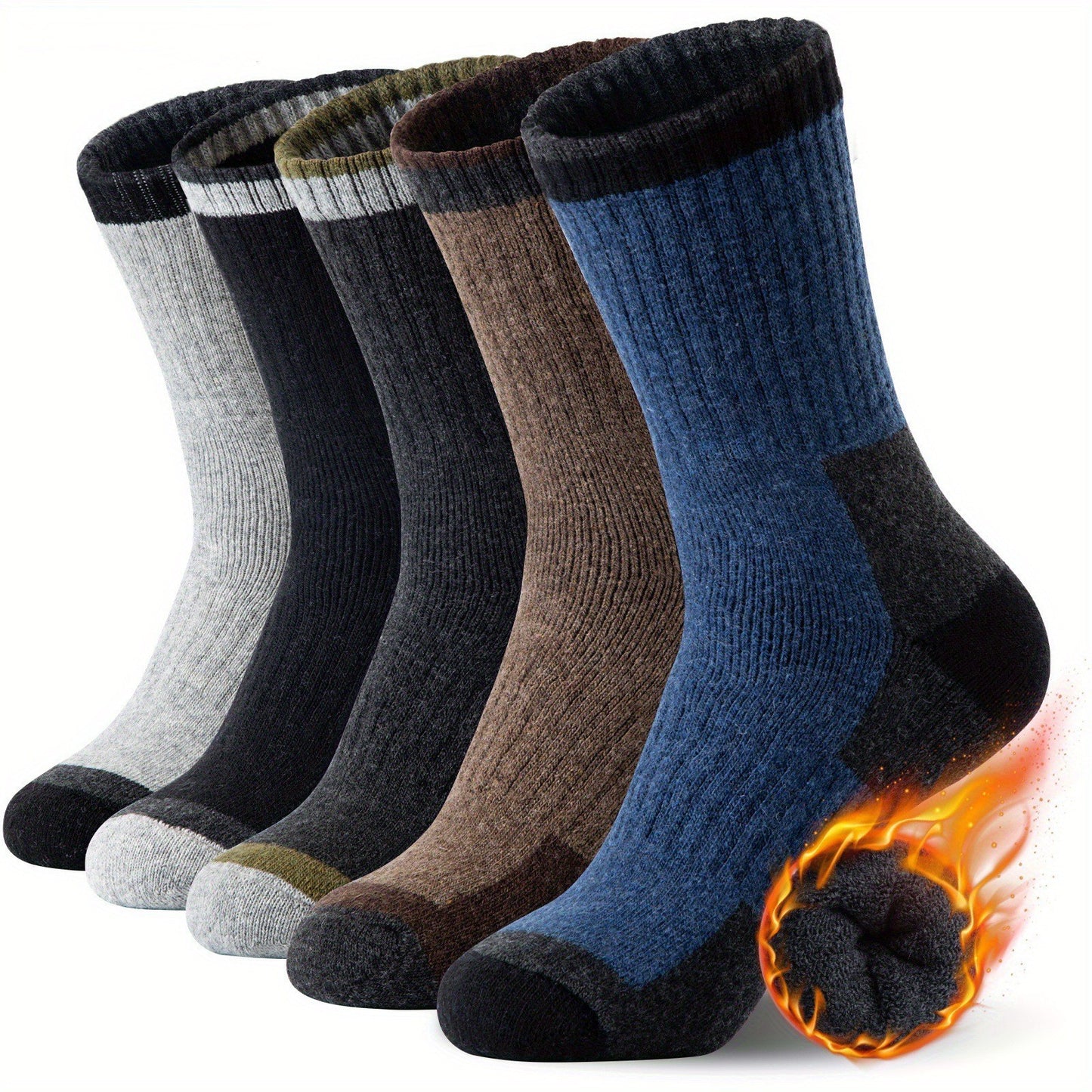 Men's Wool Fleece Lined Padded Warm Terry-loop Socks