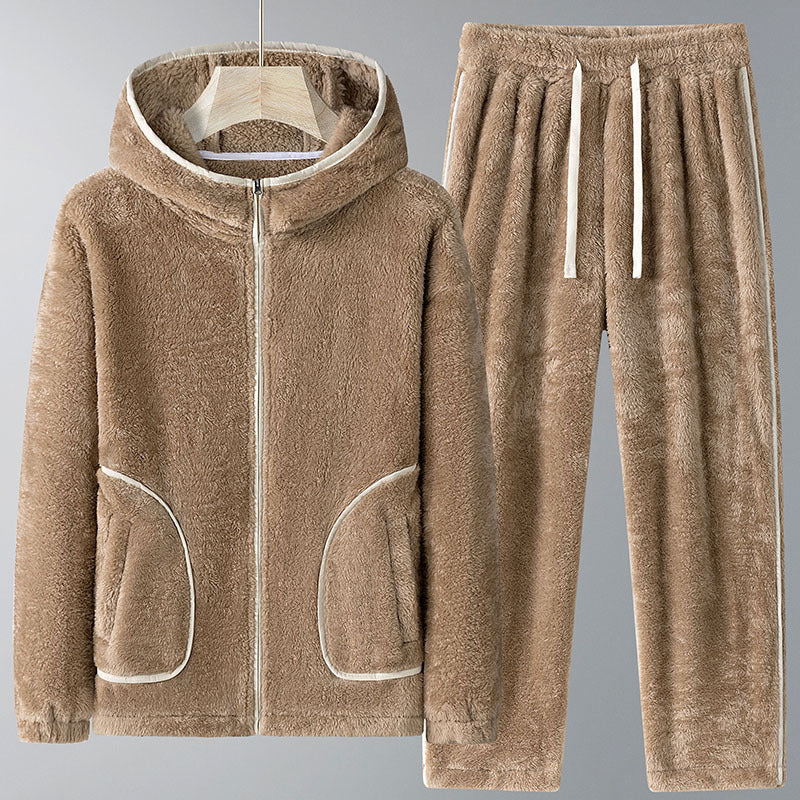 Men's Fleece Heavy Thick Zipper Cardigan Pajamas set