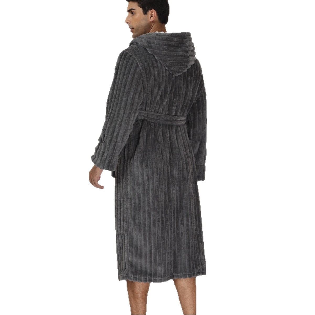 Men's Thick Flannel Long Hooded Bathrobe