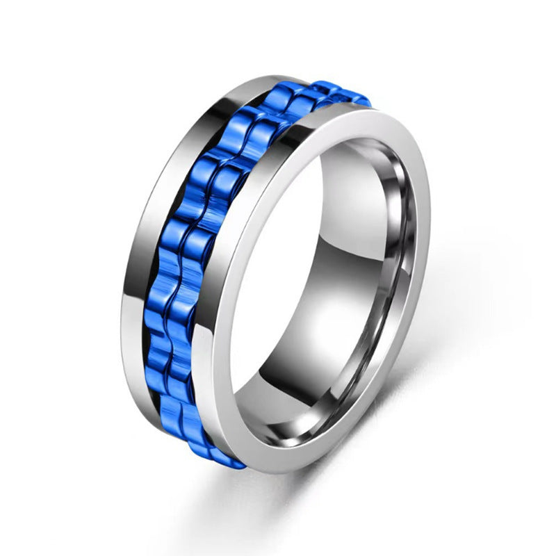Men's Titanium Spinner Square Texture Polished Stainless Steel Gear Rotating Anxiety Fidget Rings