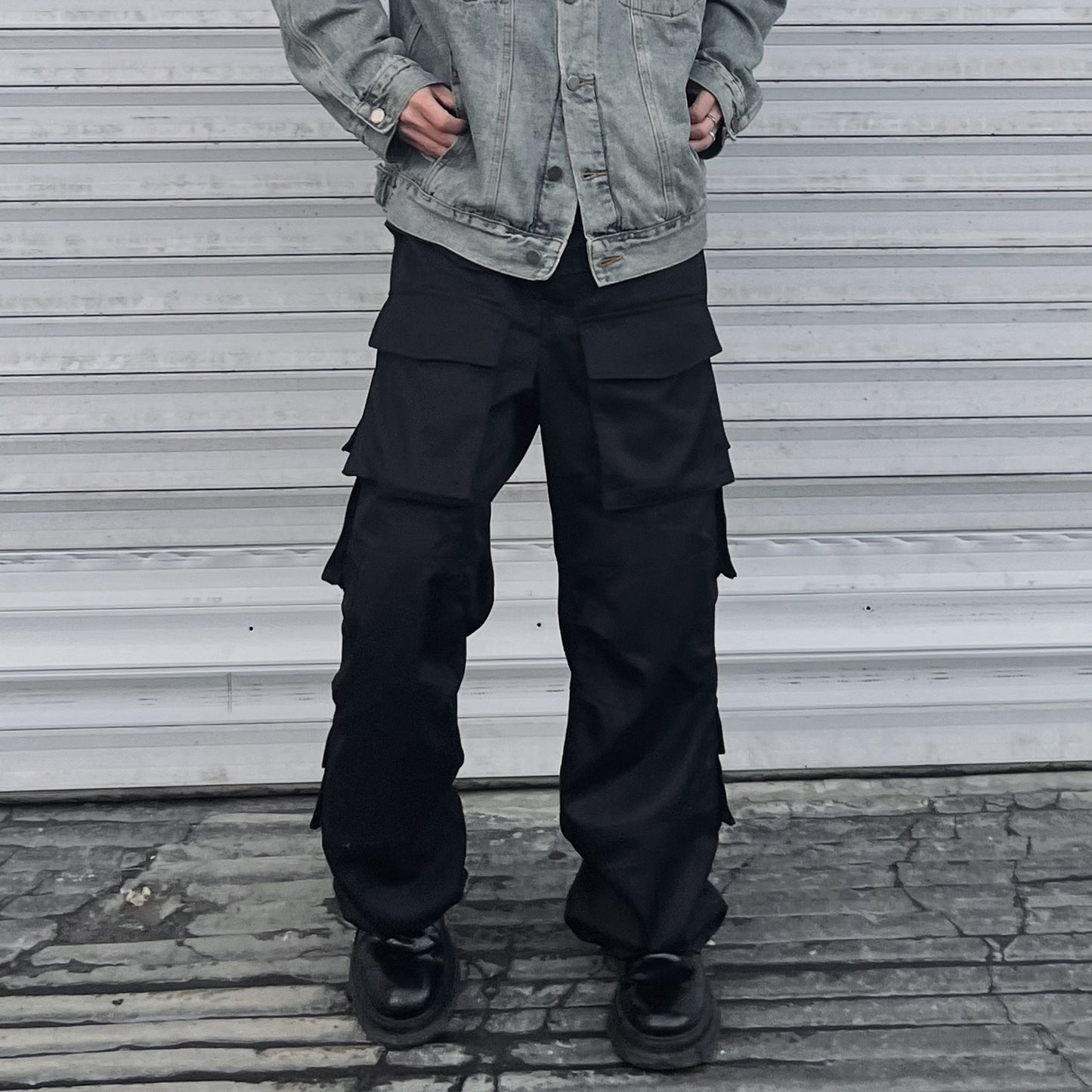 Men's Large Pocket Wide Leg Cannonball Cargo Pants by GJG Denim